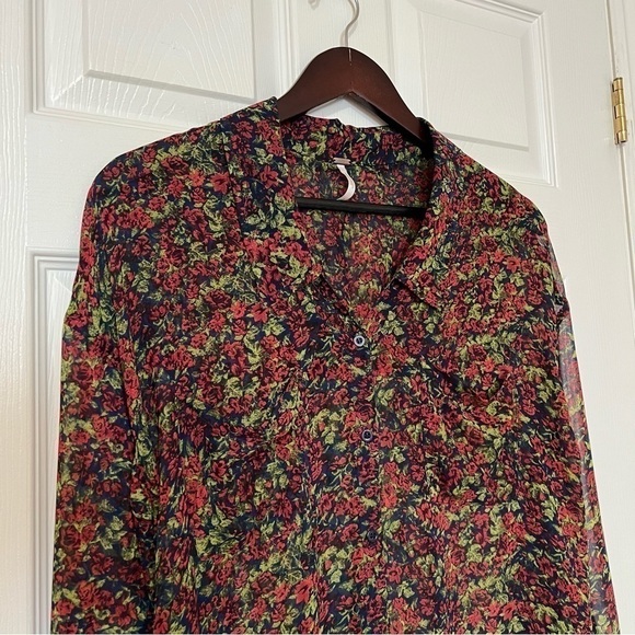 Free People Easy Rider Floral Sheer Button Down Long Sleeve Blouse - Size S - Picture 4 of 14